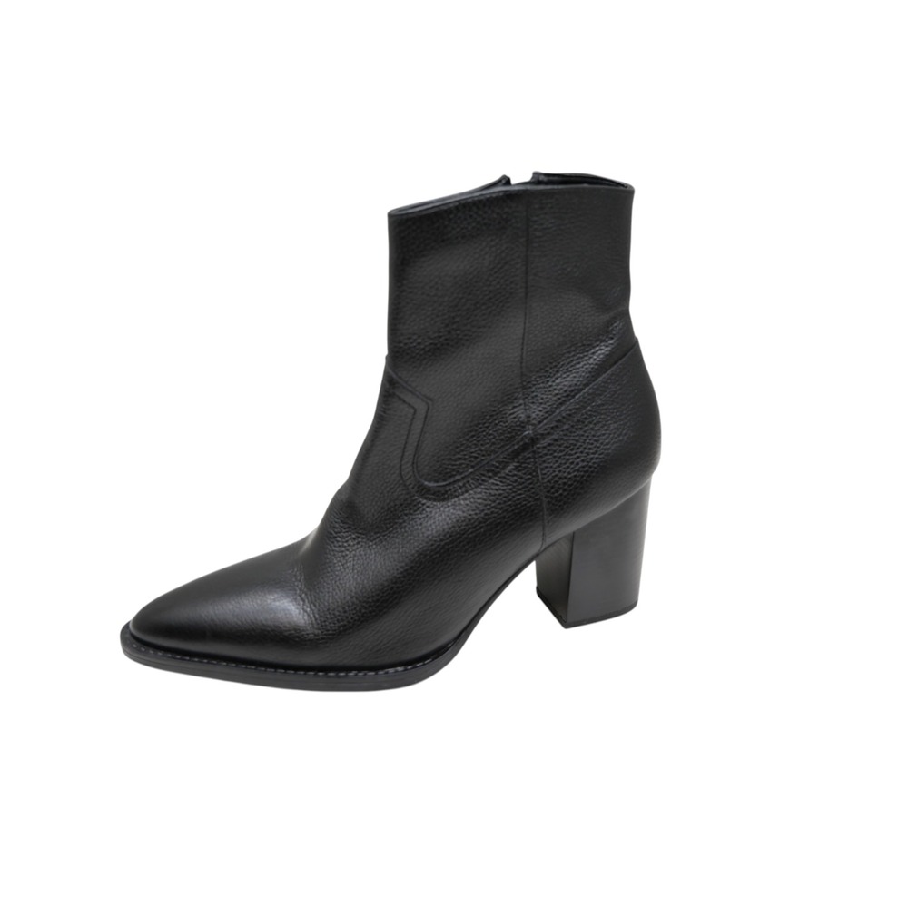 MANGO Aris Ankle Boots Women 41 Black Leather Pointed Toe Block Heel Booties